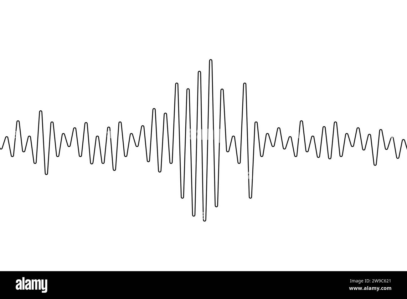 Earthquake one continuous line. Polygraph single line art. Outline wave. Black waves pattern isolated on white background. Oneline seismograph. Sound Stock Vector