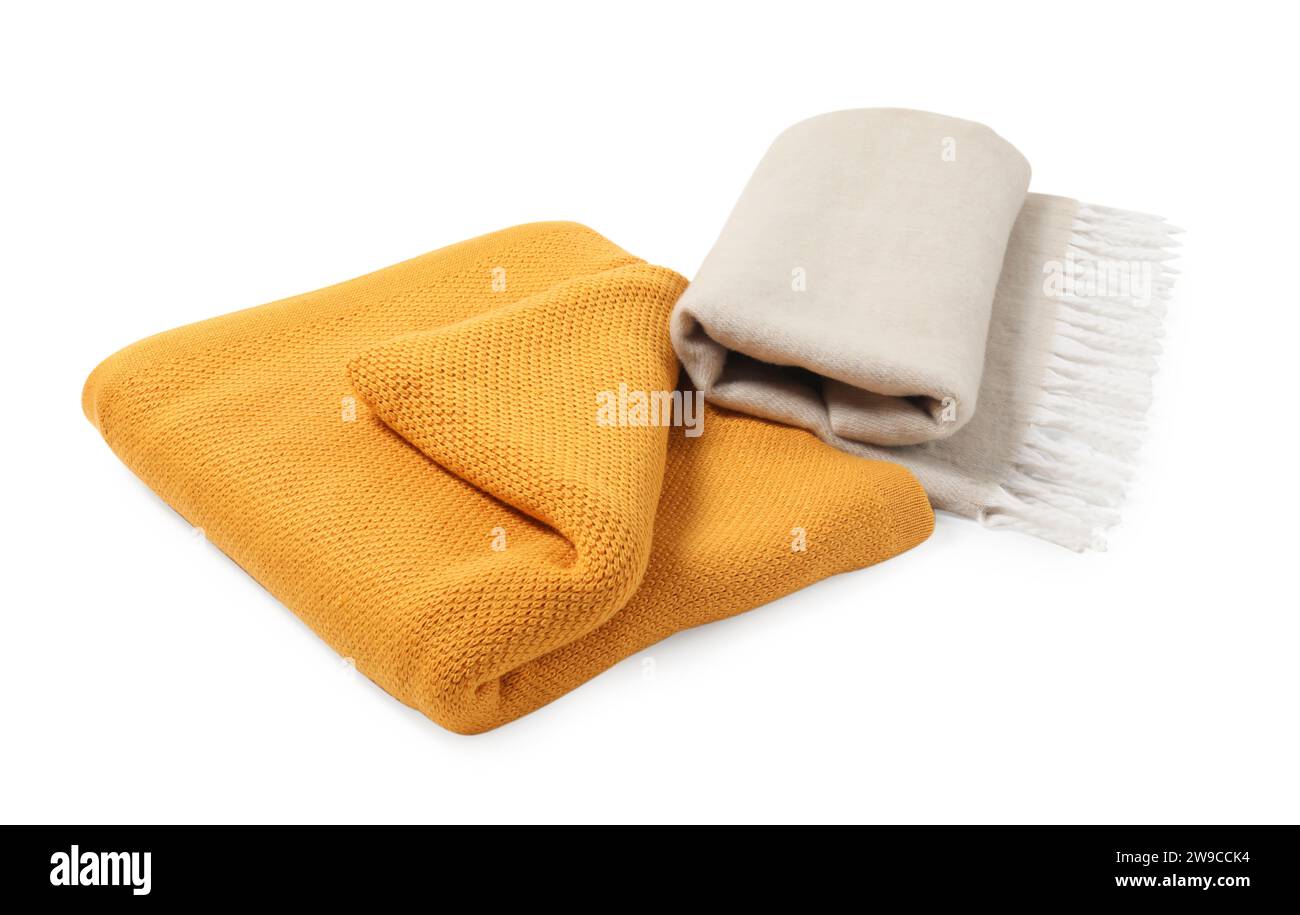 Two soft warm blankets isolated on white Stock Photo