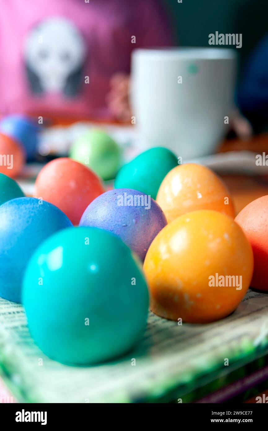 Close-up of colored Easter eggs. Stock Photo