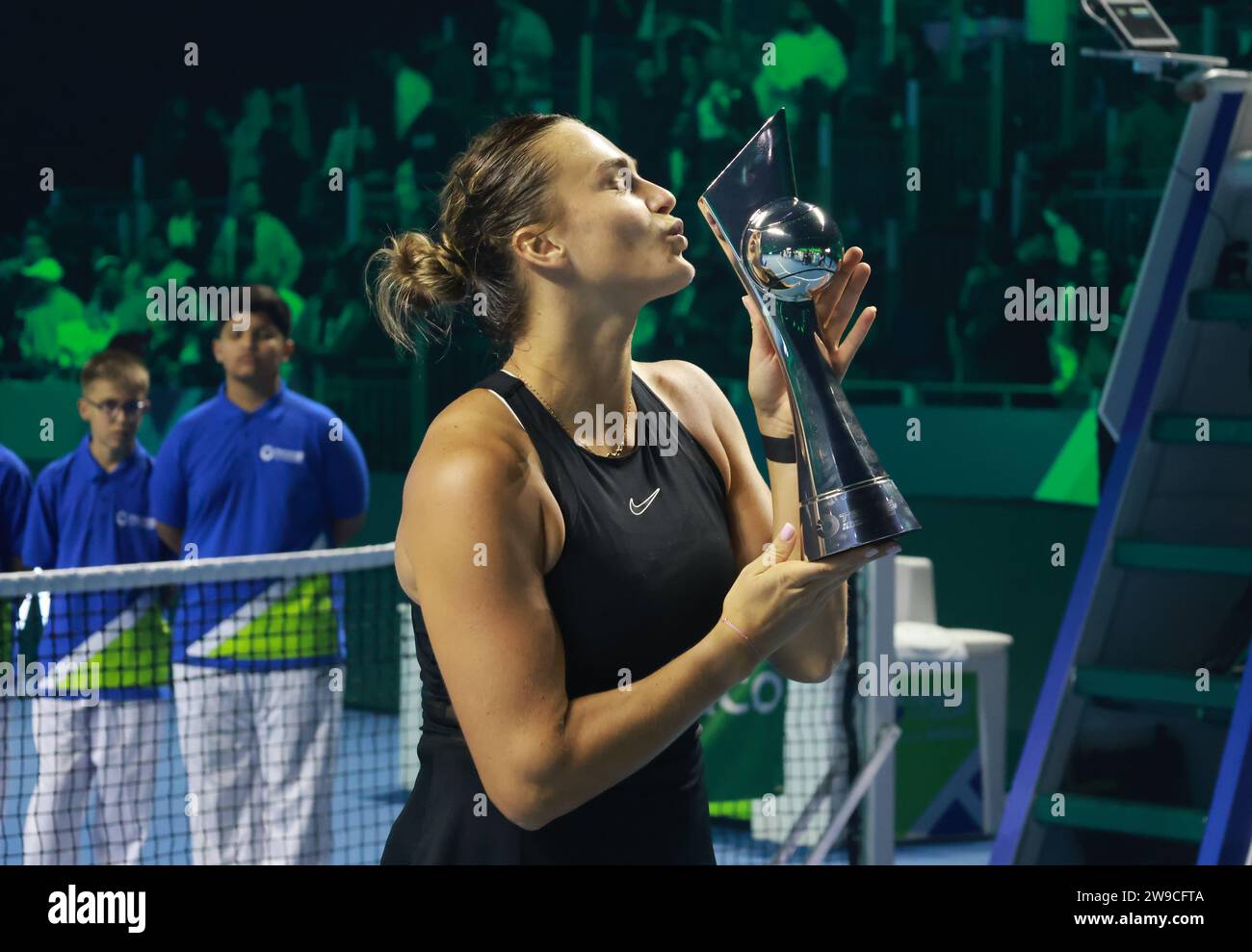 Riyadh, Saudi Arabia. 26th Dec, 2023. Aryna Sabalenka of Belarus kisses