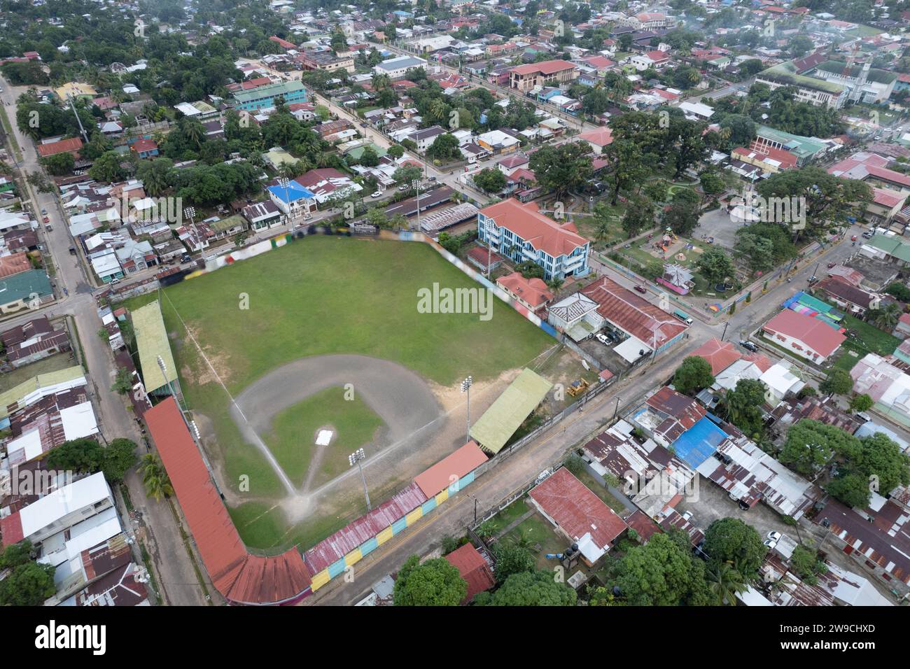 Baseball stadium in Bluefields aerial drone view Stock Photo