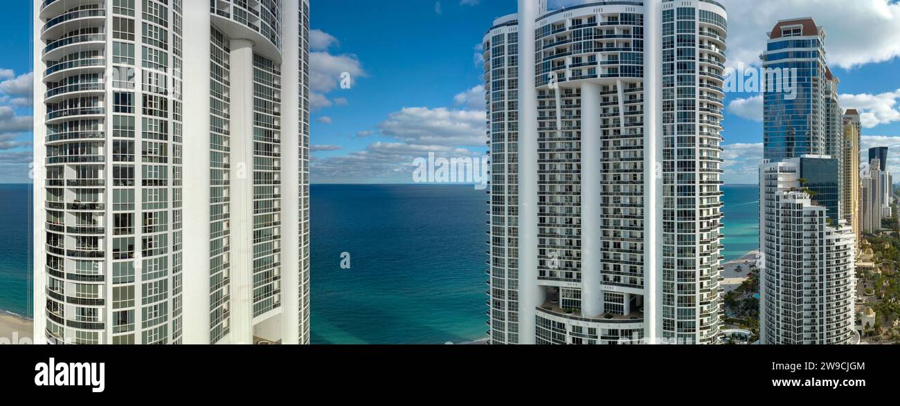 Aerial view of Sunny Isles Beach city with luxurious highrise hotels ...