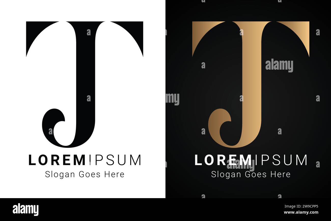 Luxury Initial TJ or JT Monogram Text Letter Logo Design Stock Vector