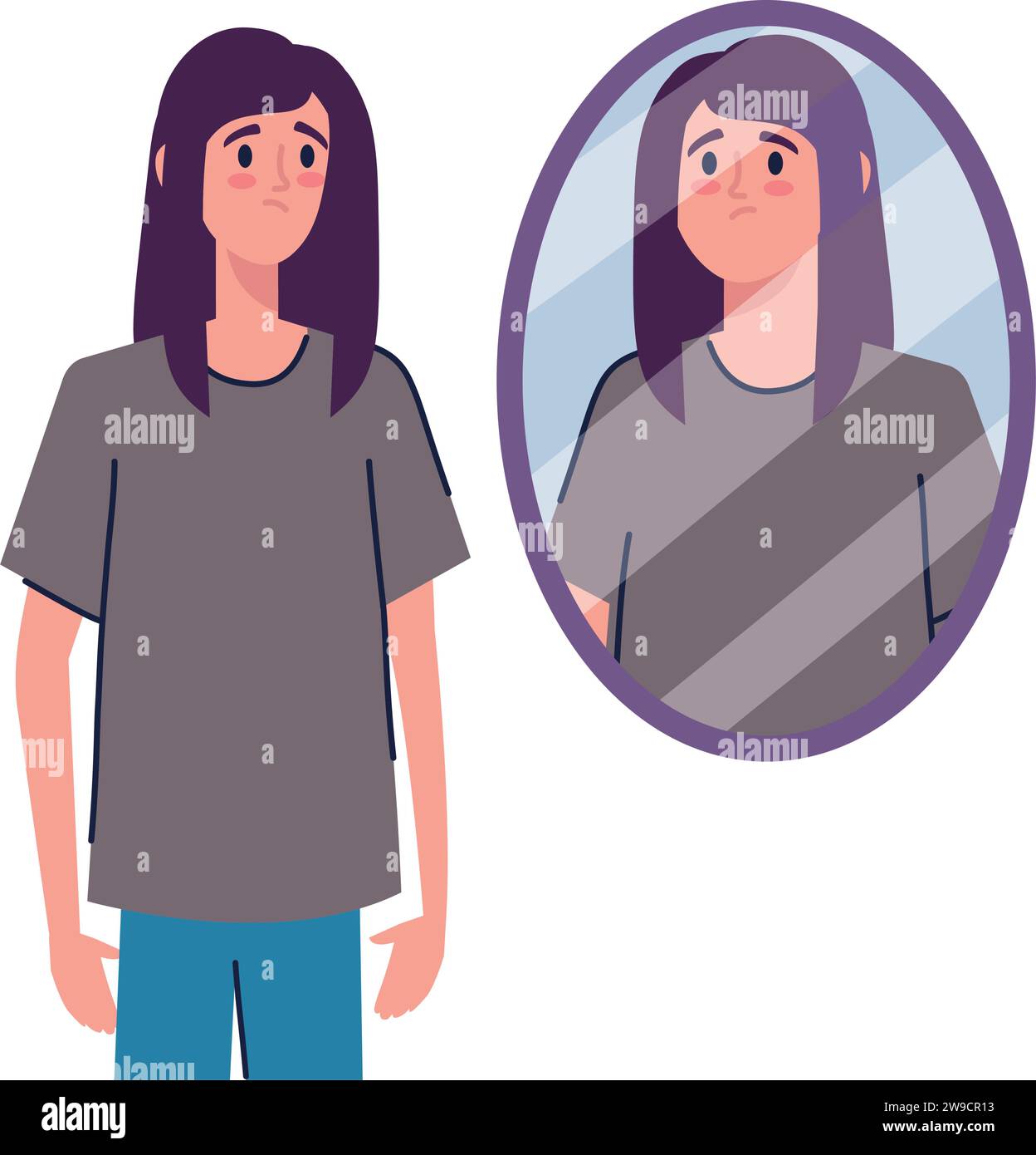 anorexia woman and mirror Stock Vector