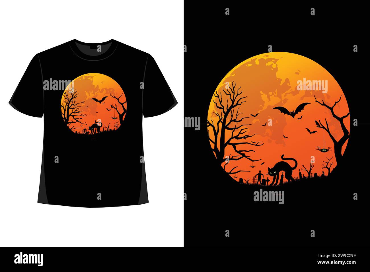 Halloween t-shirt design, halloween day, spooky, funny skeleton, pumpkin, vector, spooky season, sublimation, design, horror, t-shirt design. Stock Vector