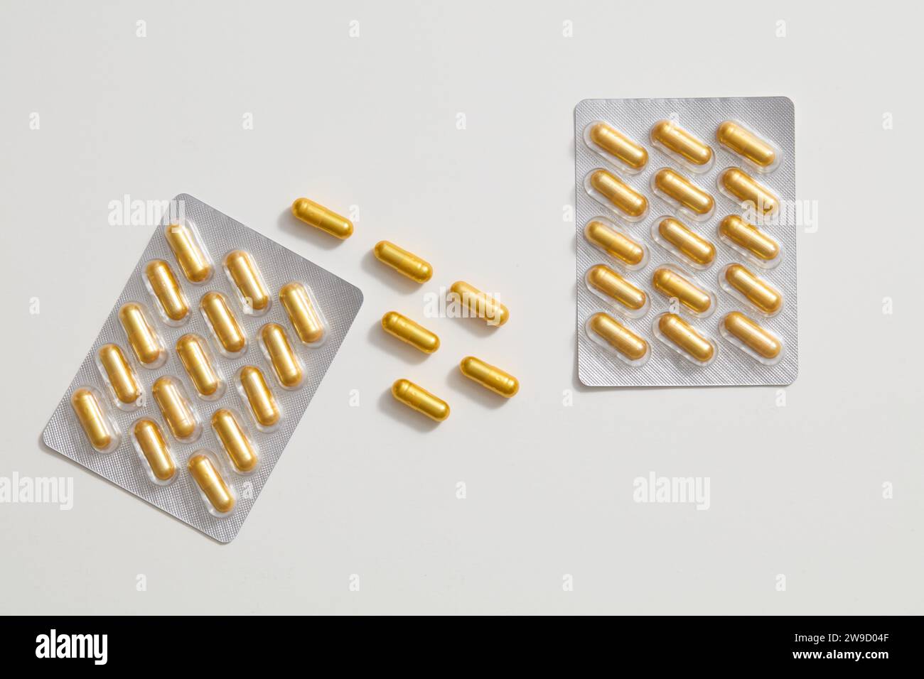 Medication Sample Pack A blister pack with yellow capsules on a white background, a sample of ...