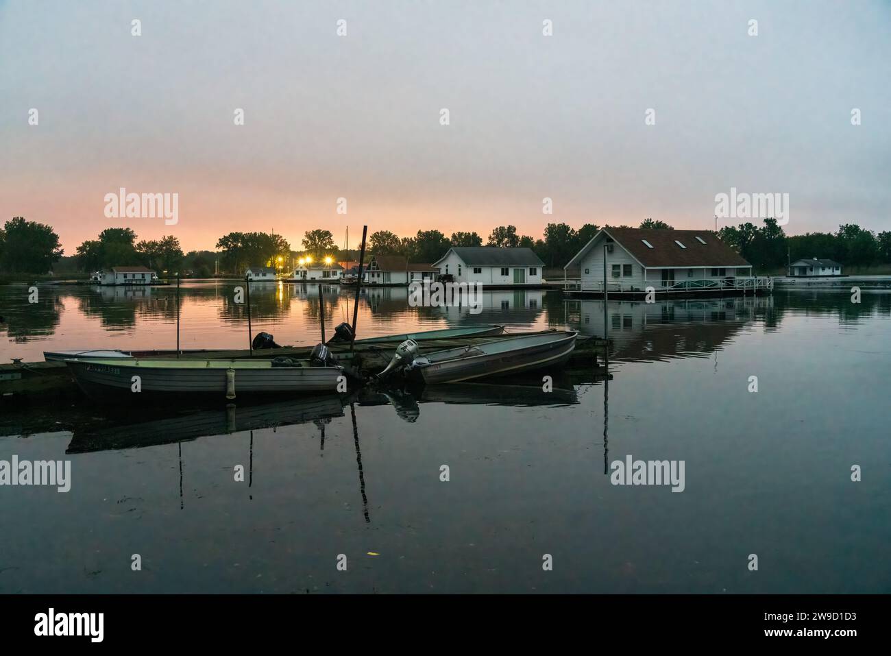 The houseboats at Horseshoe Pond at Presque Isle State Park, Erie, PA