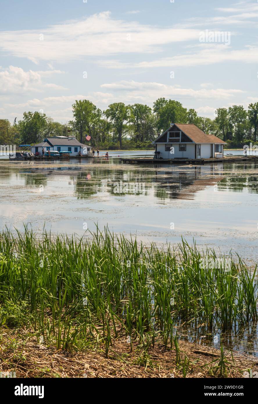 The houseboats at Horseshoe Pond at Presque Isle State Park, Erie, PA