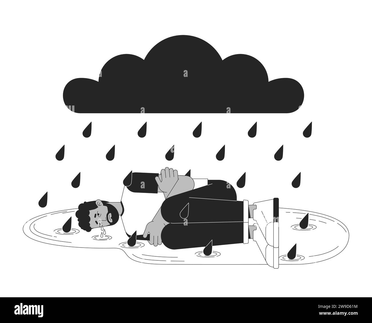 Breakdown emotional stress black and white 2D illustration concept ...