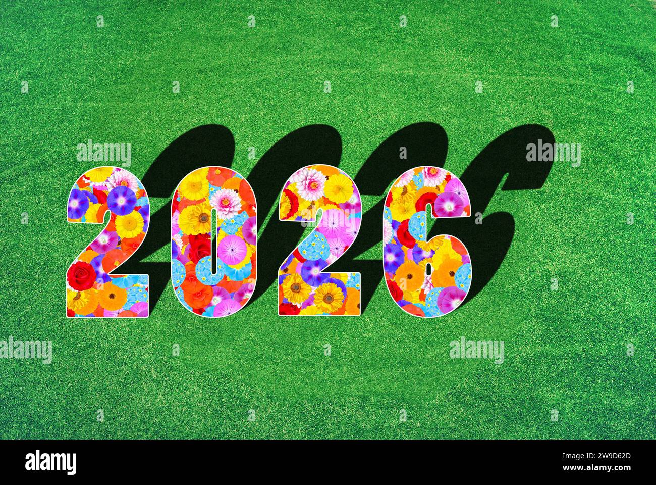 Calendar year 2026 written with flowers hires stock photography and