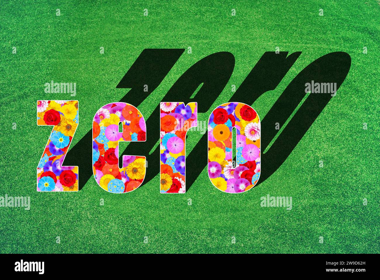 The English word Zero, written with a floral pattern of many different