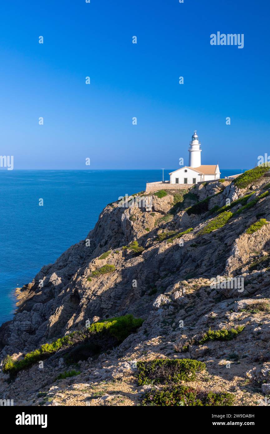 Capdepera lighthouse near Cala Rajada, island of Mallorca, Spain Stock Photo