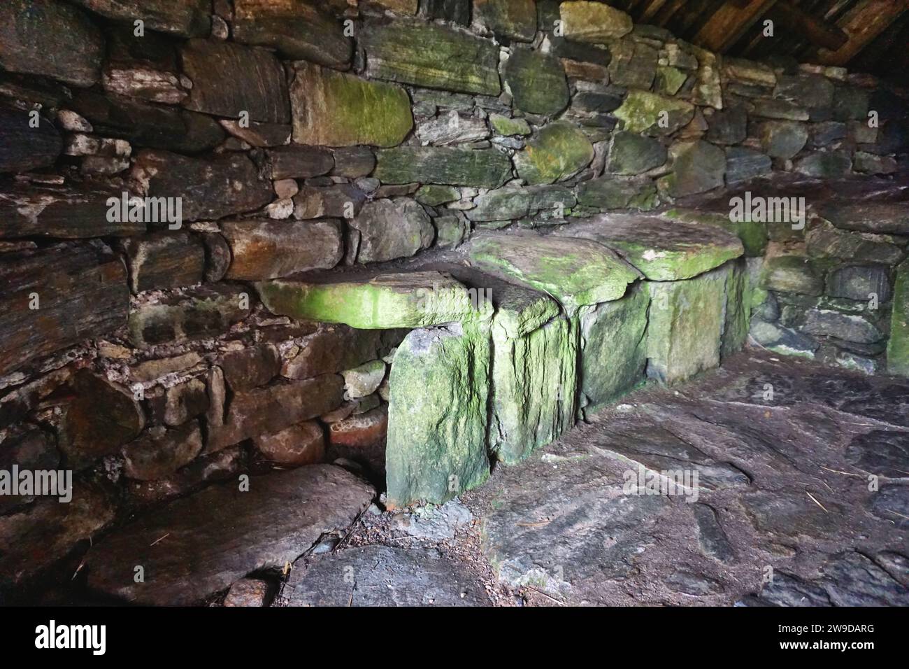Interior view of the Shawbost grain kiln on Lewis Island, Scotland. A fire under the floor dried corn and other grain so it could be ground into flour Stock Photo