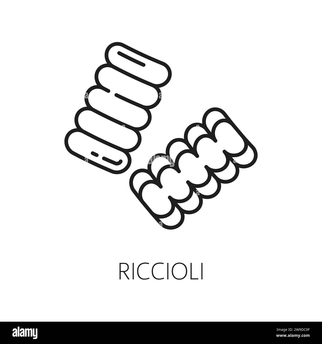 Riccioli pasta type isolated outline icon. Vector homemade pasta