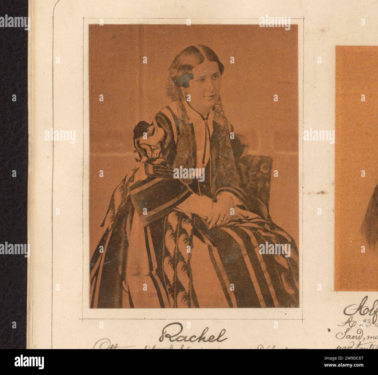 Portrait of Elizabeth -Rachel Félix, known as Mademoiselle Rachel, Anonymous, 1845 - 1851 photomechanical print This print is part of an album. France paper  portrait of actor, actress France Stock Photo