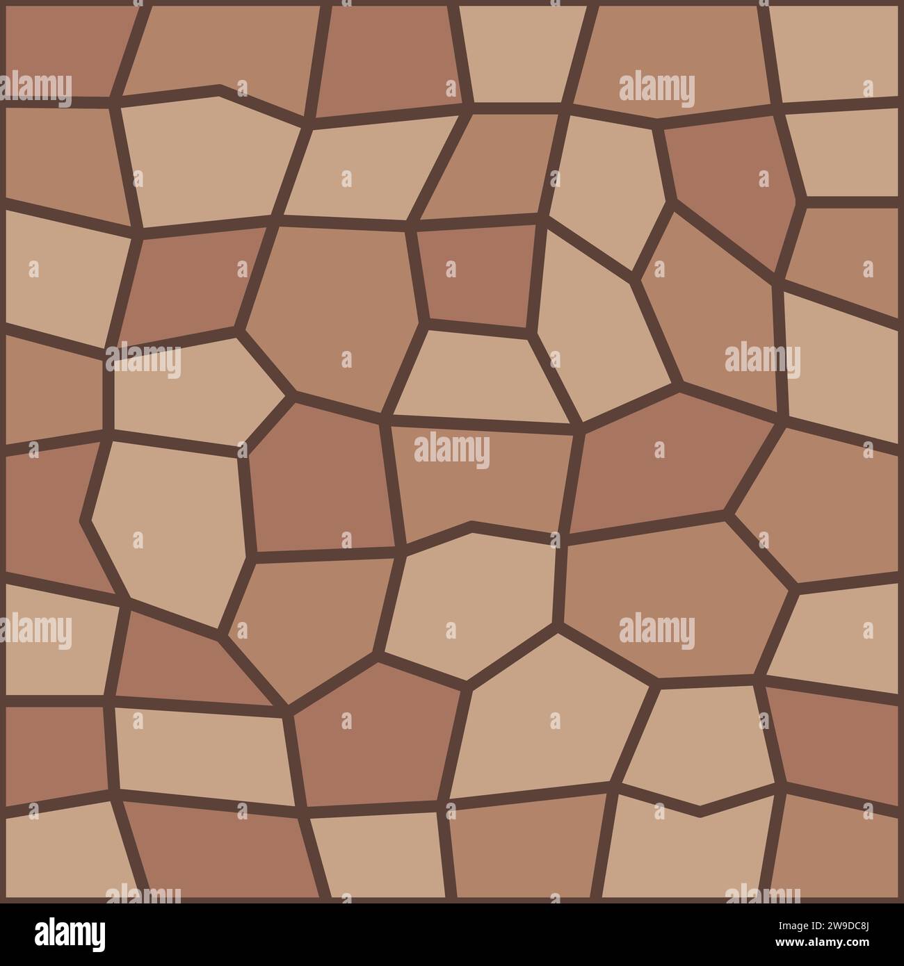 Brown pavement top view pattern, street cobblestone, garden sidewalk tile. Vector seamless background with intricate interlocked paving geometric bricks, pebble or blocks for patio and outdoor space Stock Vector