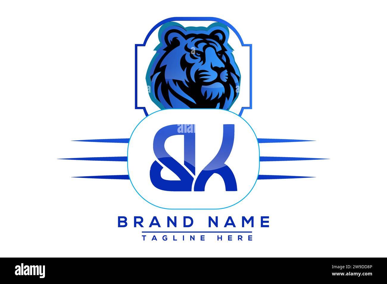BK Tiger logo Blue Design. Vector logo design for business. Stock Vector