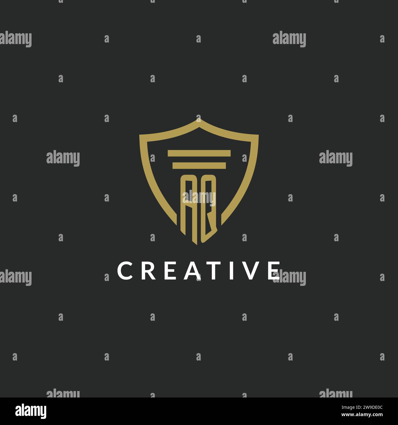 AQ initial monogram logo with pillar and shield style design ideas Stock Vector