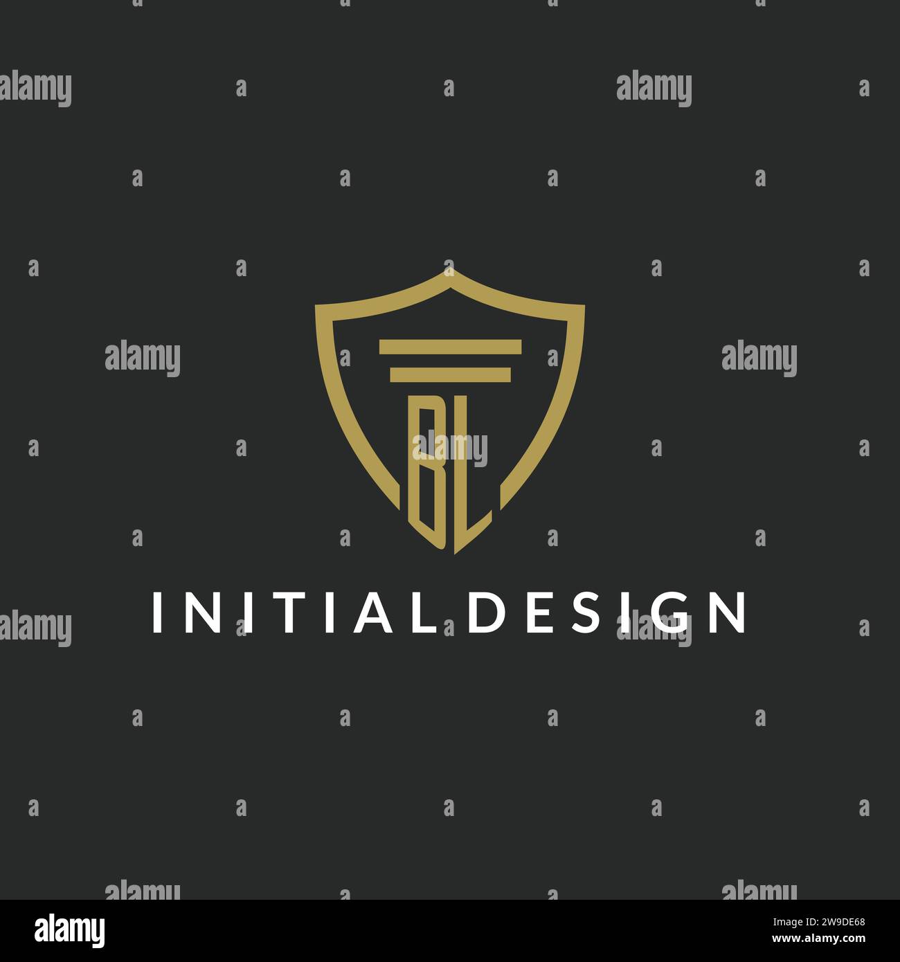 BL initial monogram logo with pillar and shield style design ideas Stock Vector