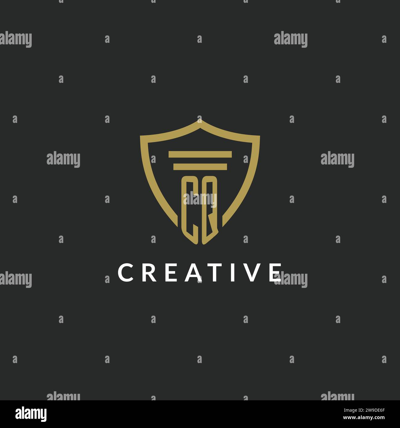 CQ initial monogram logo with pillar and shield style design ideas Stock Vector