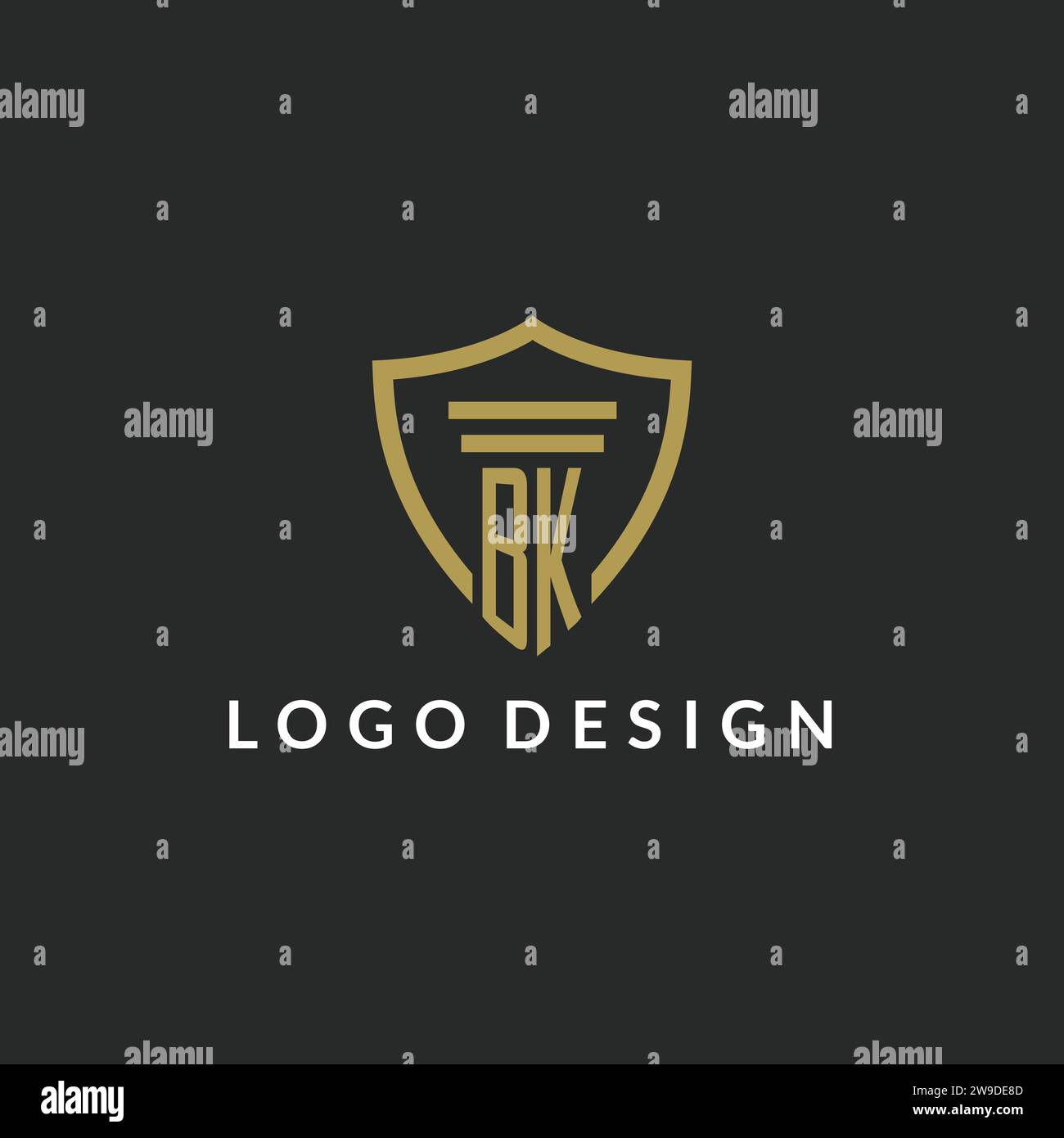 BK initial monogram logo with pillar and shield style design ideas Stock Vector
