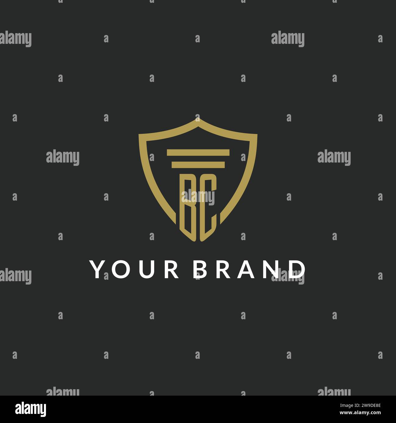 BC initial monogram logo with pillar and shield style design ideas Stock Vector
