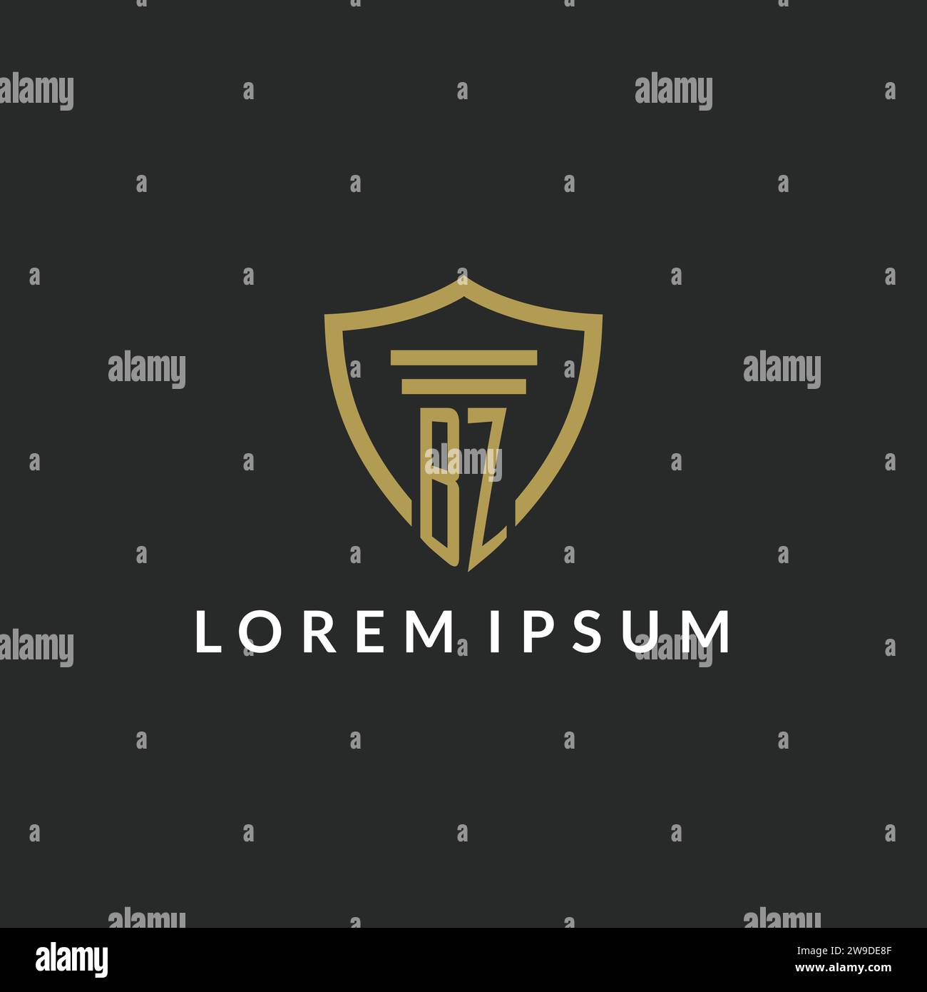 BZ initial monogram logo with pillar and shield style design ideas Stock Vector