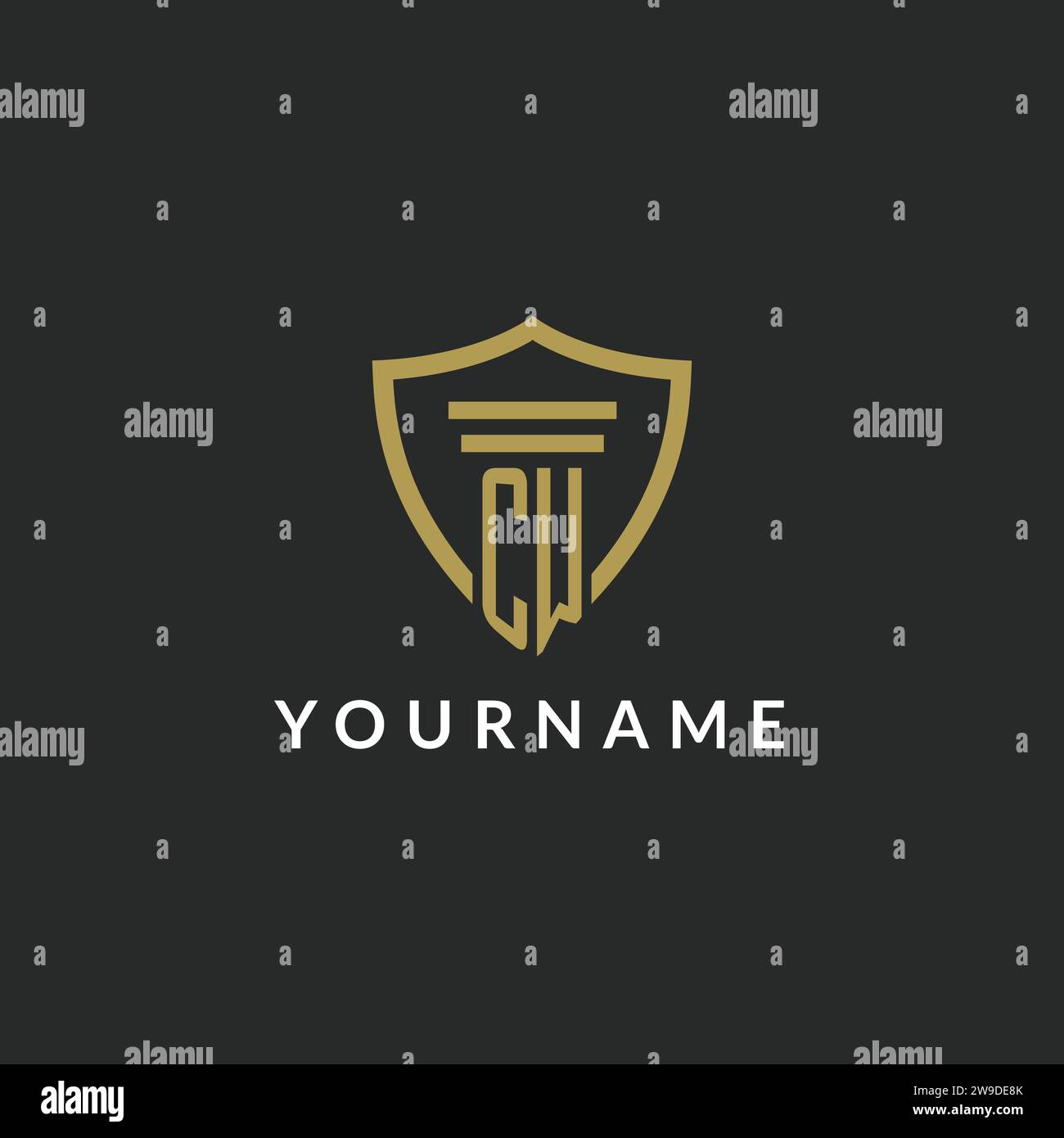 CW initial monogram logo with pillar and shield style design ideas Stock Vector