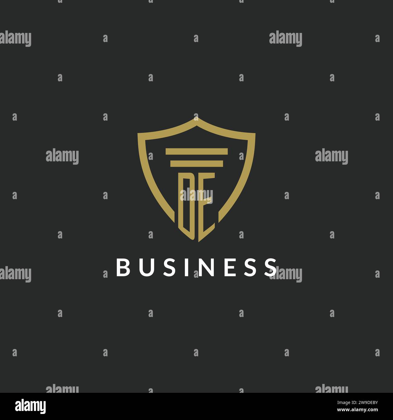 DE initial monogram logo with pillar and shield style design ideas Stock Vector