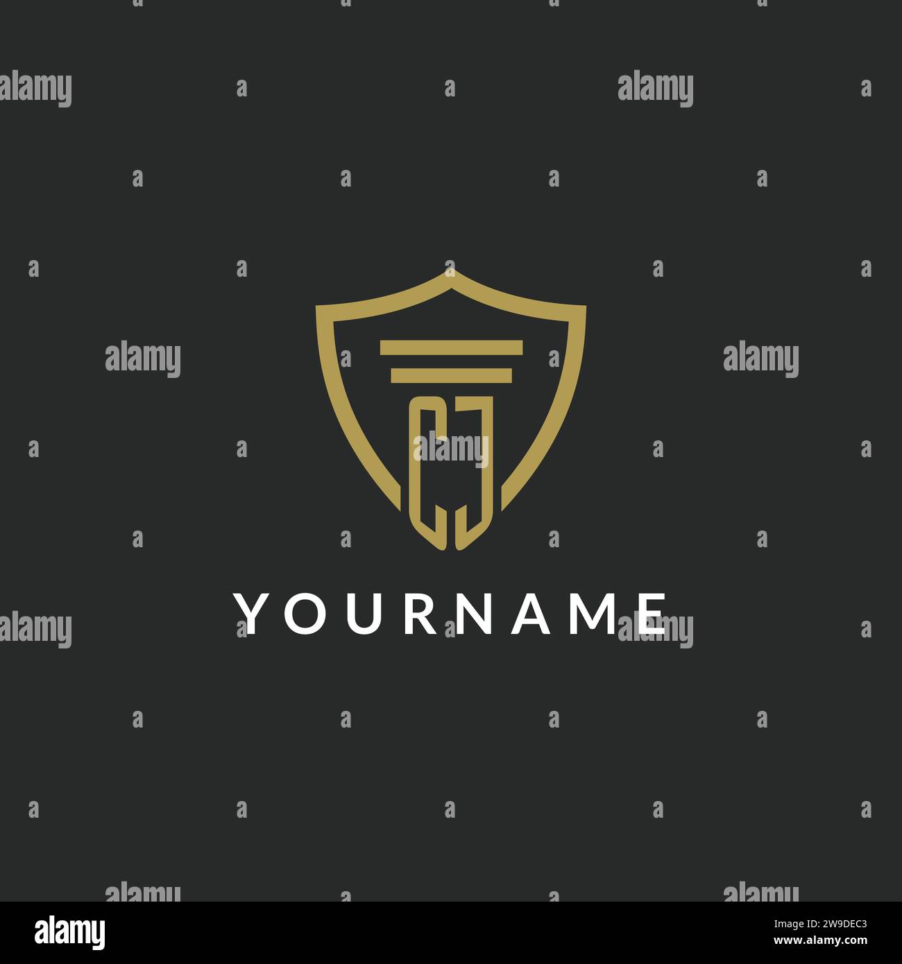 CJ initial monogram logo with pillar and shield style design ideas Stock Vector