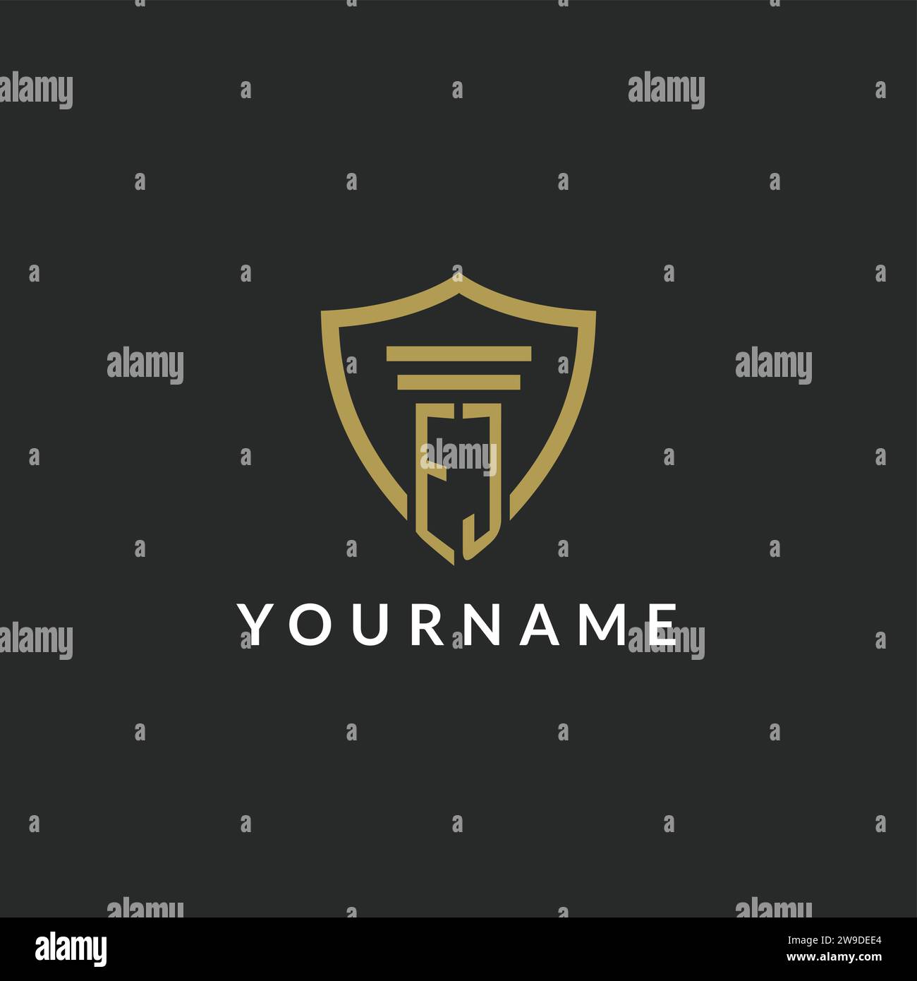 EJ initial monogram logo with pillar and shield style design ideas Stock Vector