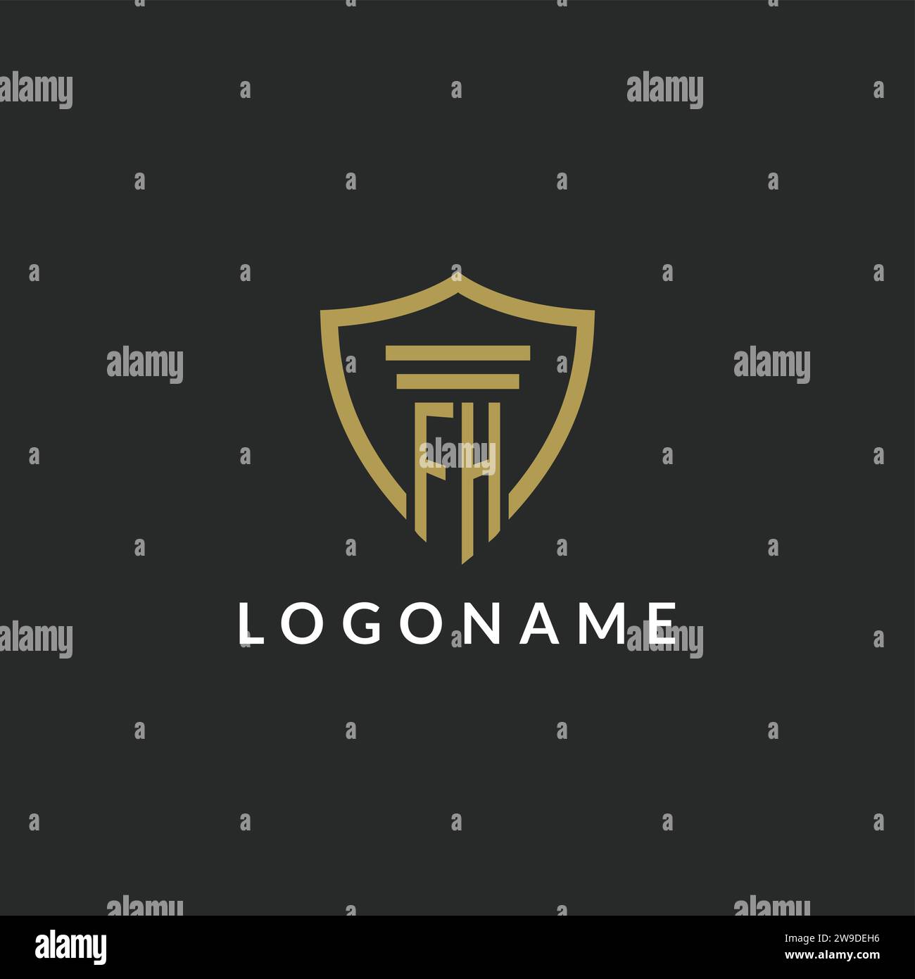 FH initial monogram logo with pillar and shield style design ideas Stock Vector