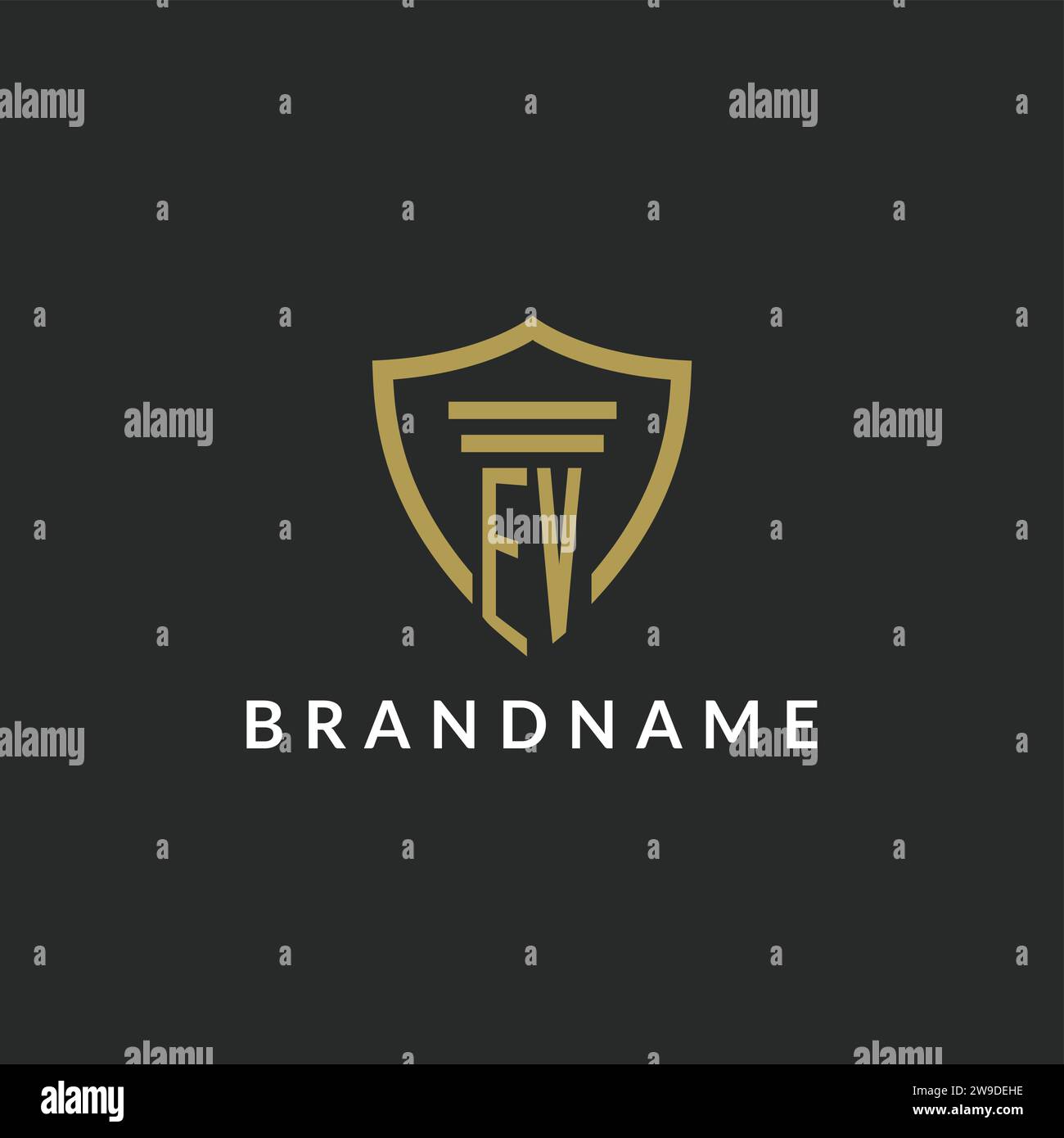 EV initial monogram logo with pillar and shield style design ideas Stock Vector