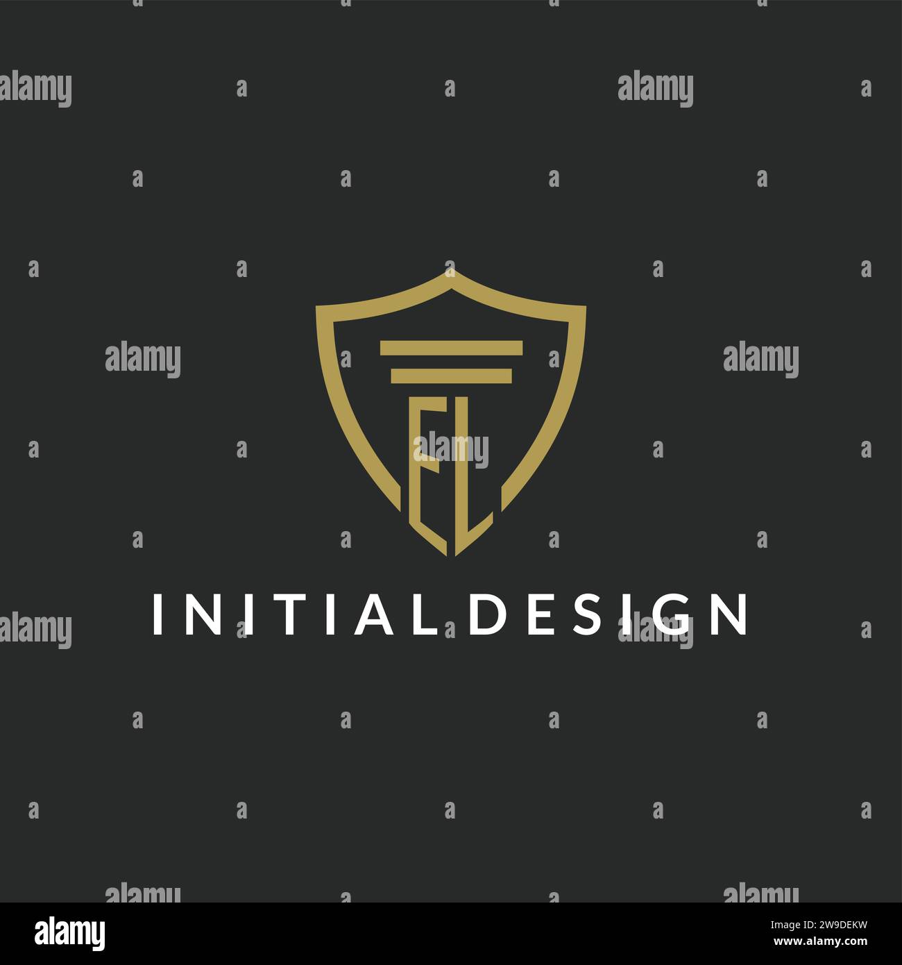 EL initial monogram logo with pillar and shield style design ideas Stock Vector
