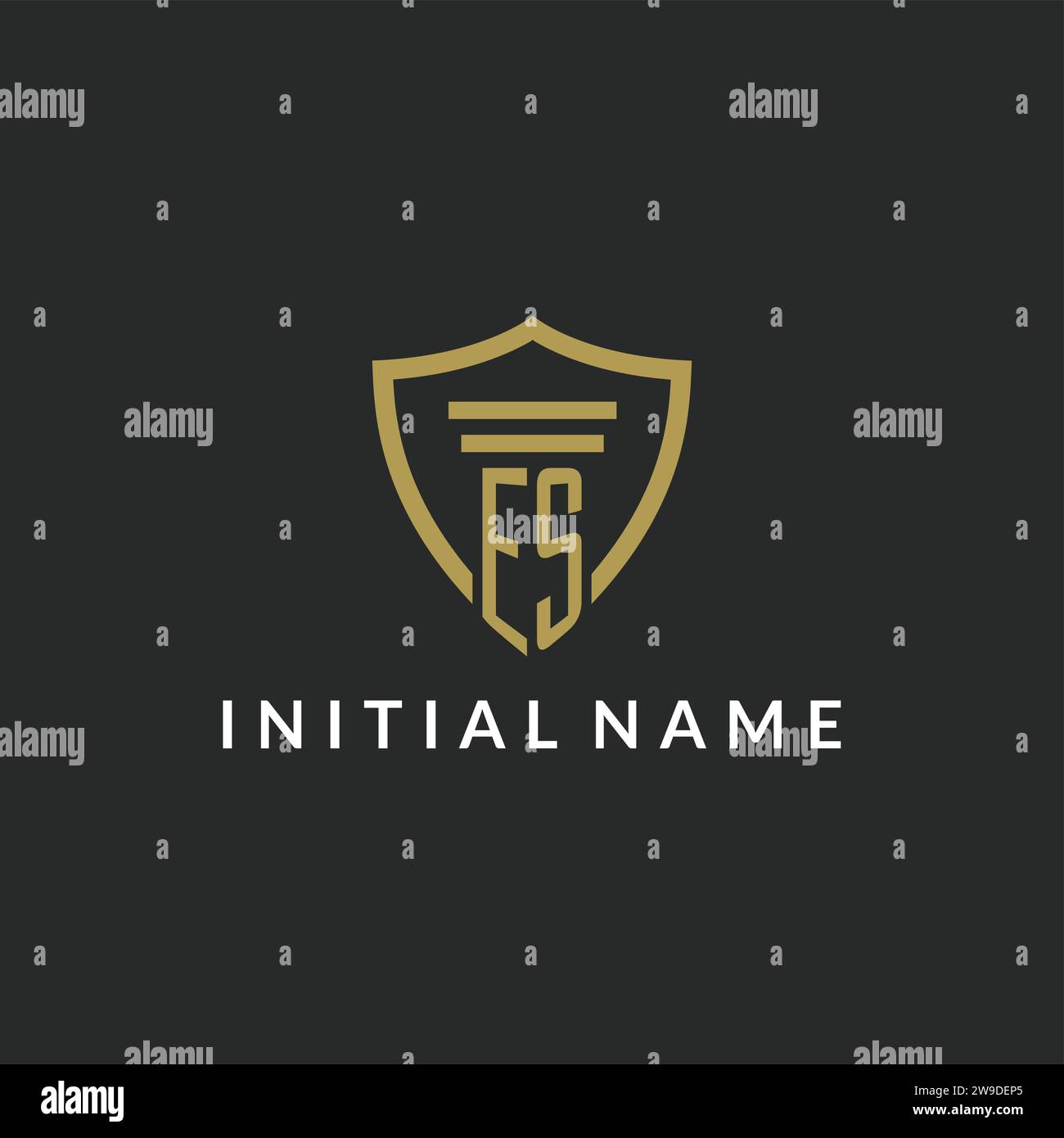 ES initial monogram logo with pillar and shield style design ideas Stock Vector
