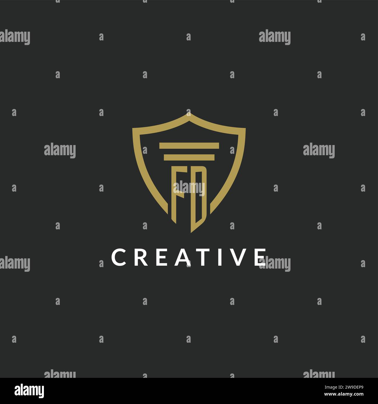 FD initial monogram logo with pillar and shield style design ideas Stock Vector