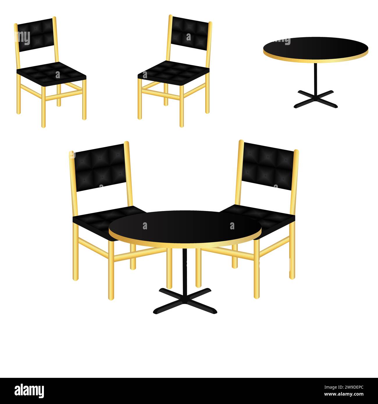 Set Table And Chairs Vector. Table and chairs, furniture for interior