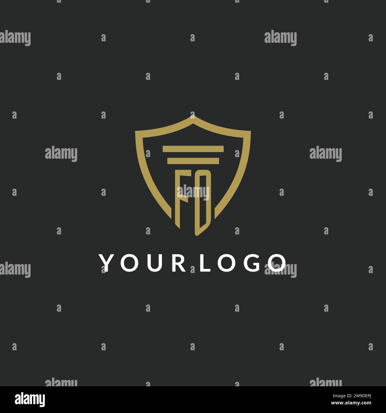 FO initial monogram logo with pillar and shield style design ideas Stock Vector