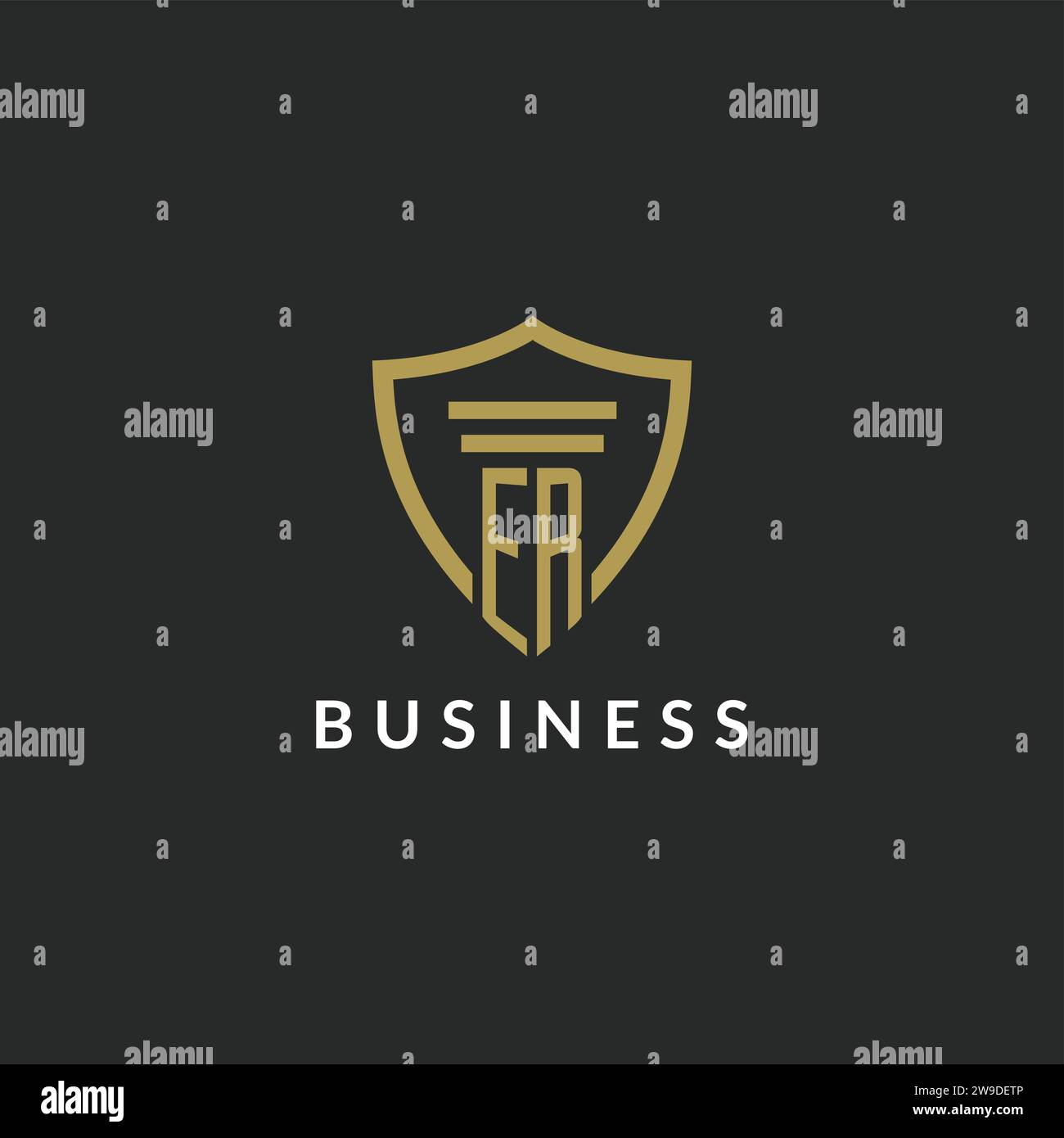 ER initial monogram logo with pillar and shield style design ideas Stock Vector