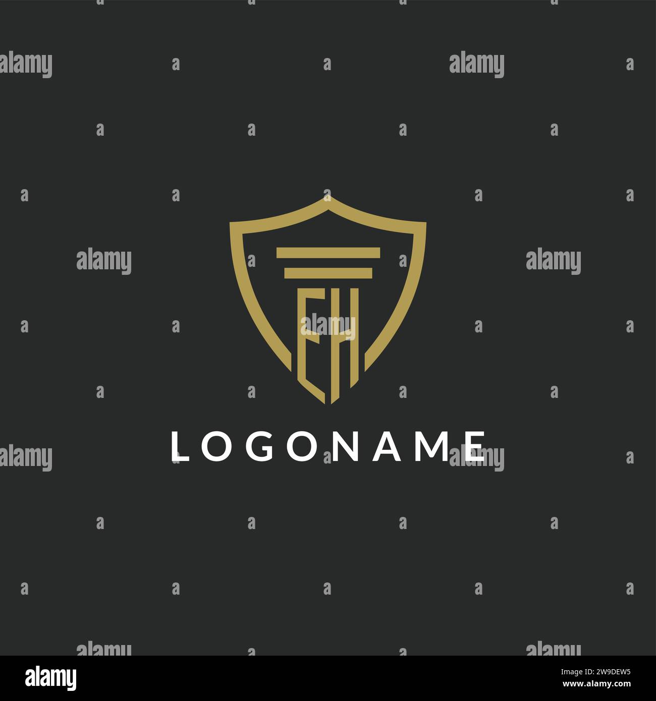 EH initial monogram logo with pillar and shield style design ideas Stock Vector