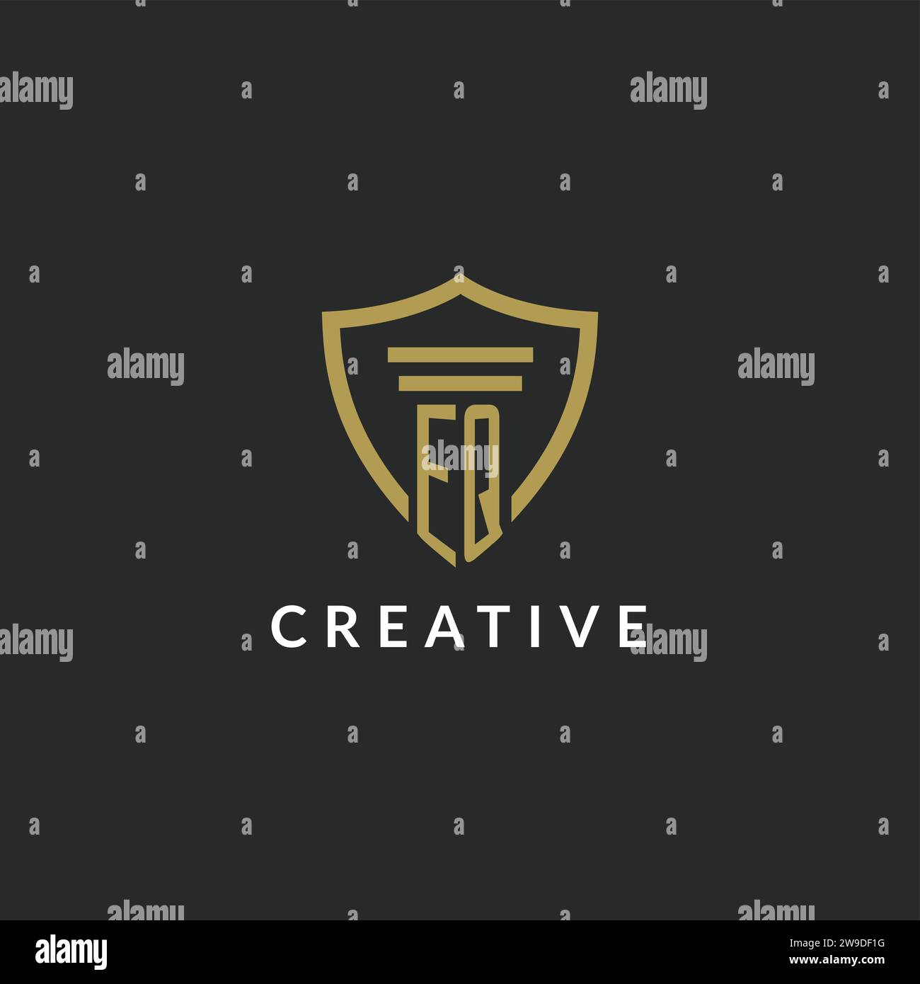 EQ initial monogram logo with pillar and shield style design ideas ...