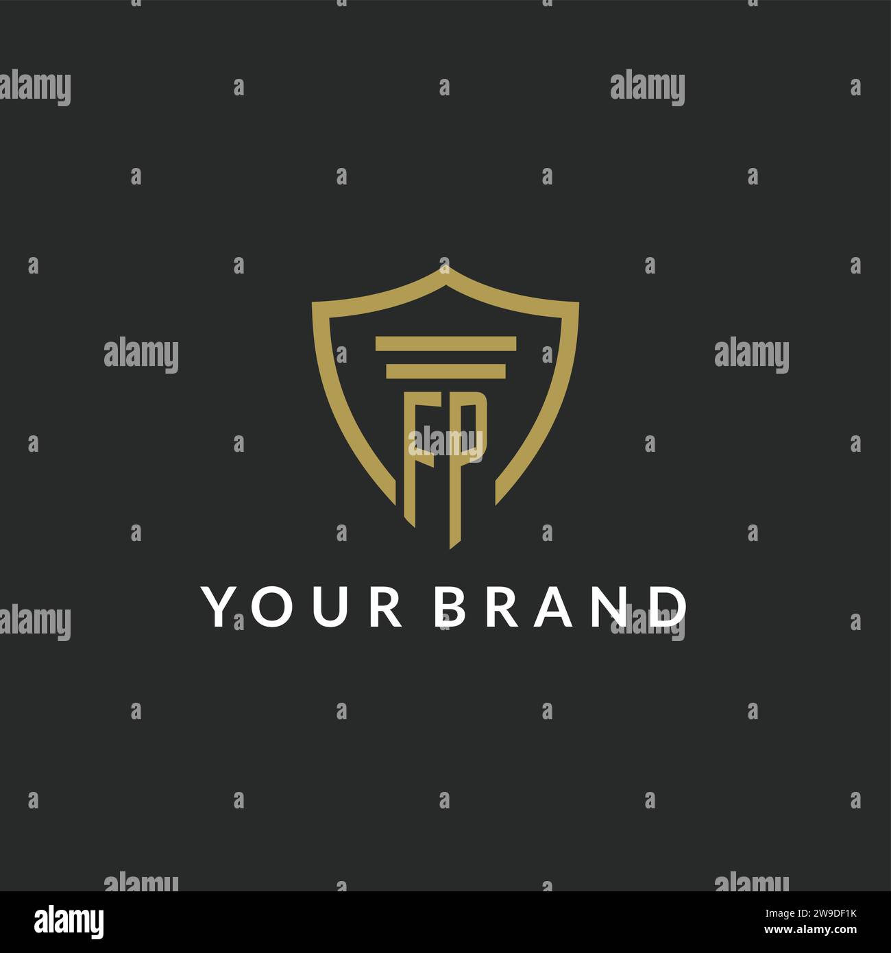 FP initial monogram logo with pillar and shield style design ideas Stock Vector