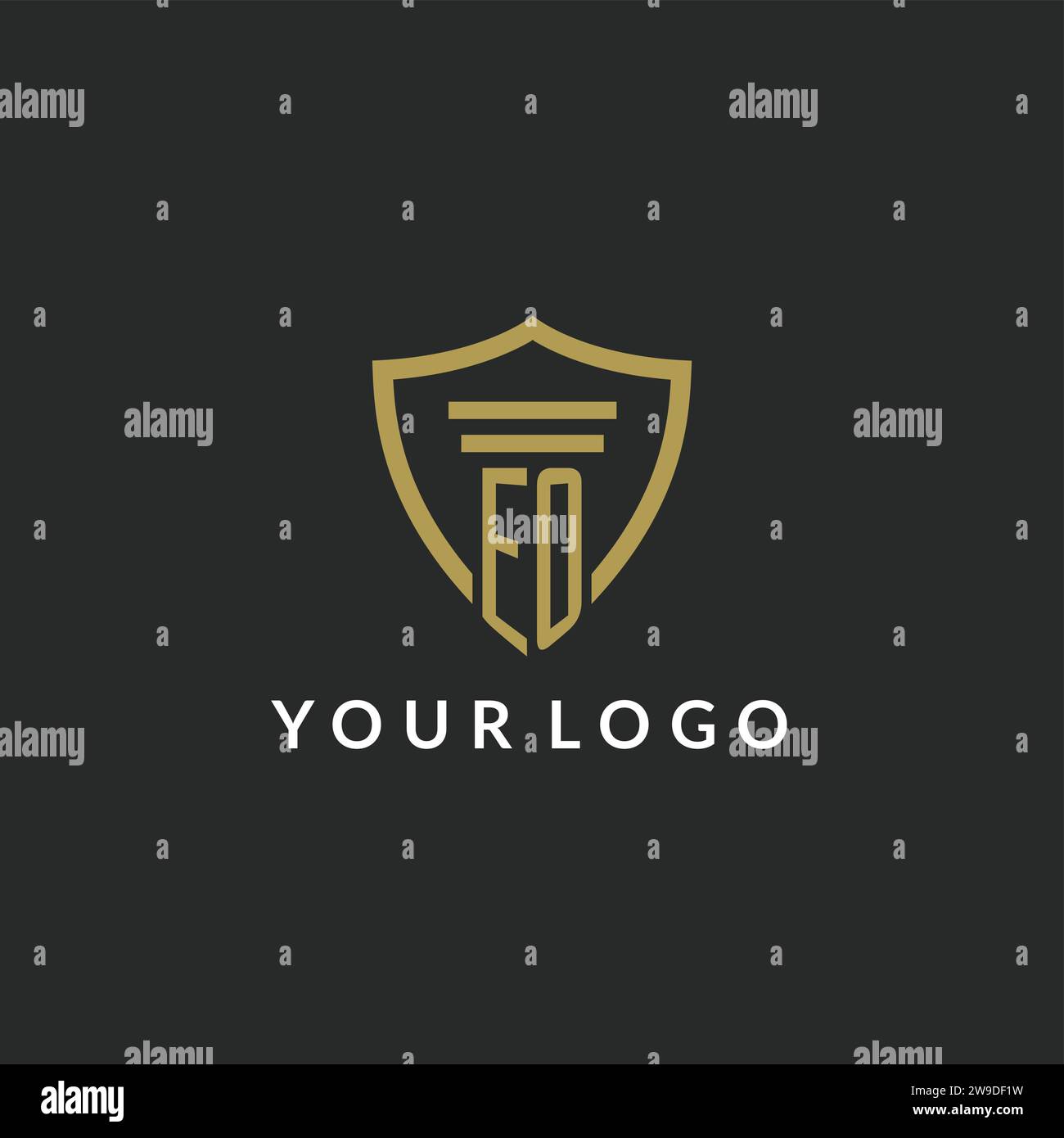 EO initial monogram logo with pillar and shield style design ideas Stock Vector