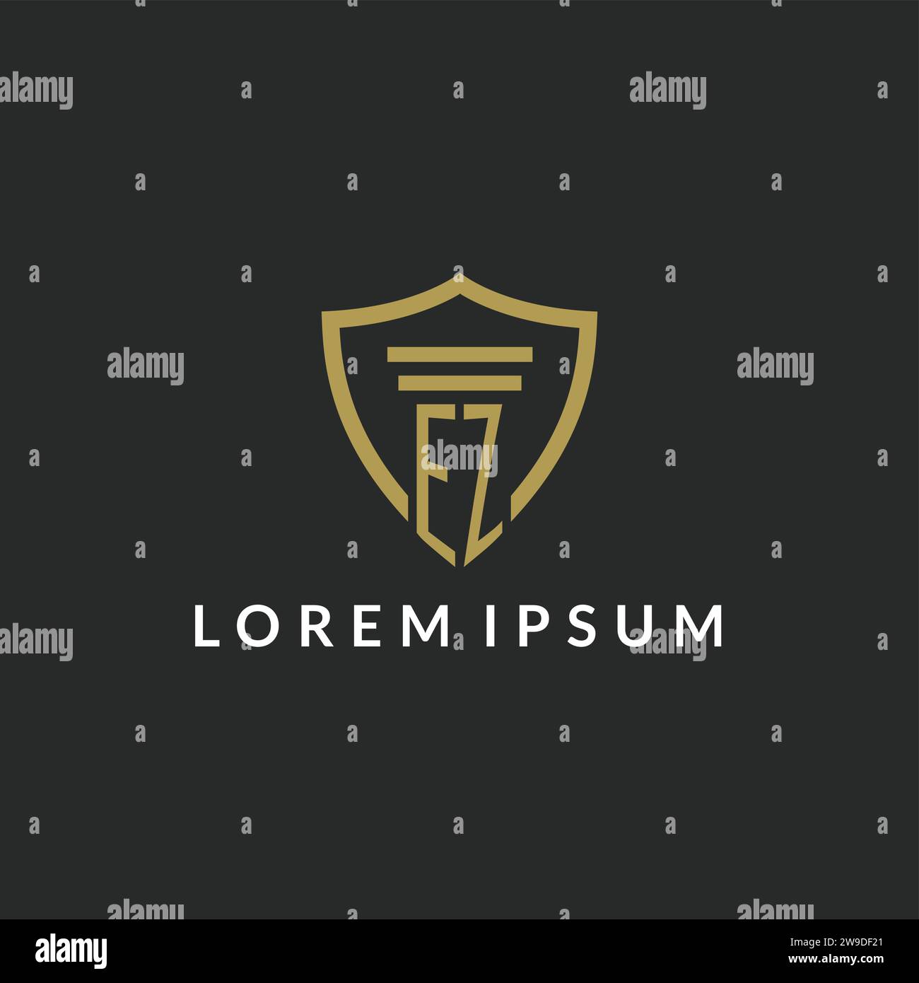 EZ initial monogram logo with pillar and shield style design ideas Stock Vector