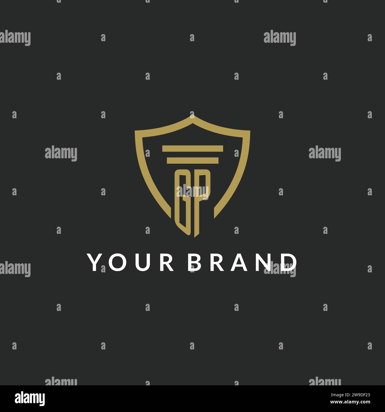 GP initial monogram logo with pillar and shield style design ideas Stock Vector