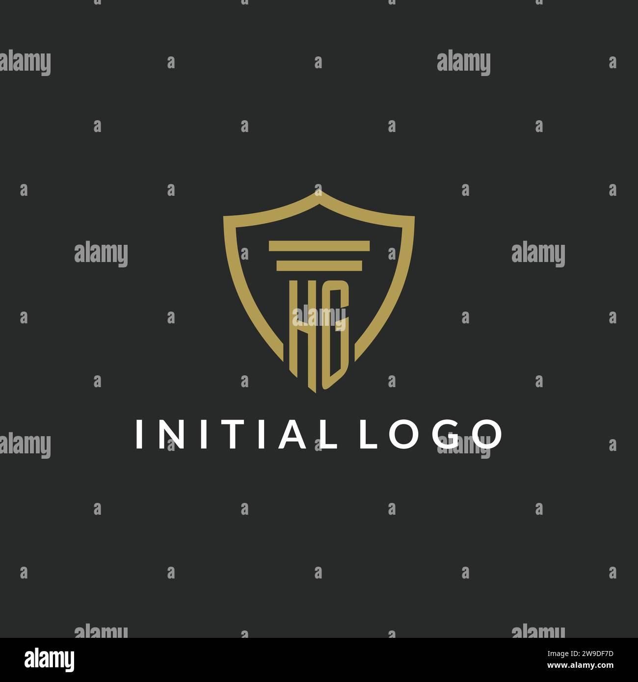 HG initial monogram logo with pillar and shield style design ideas Stock Vector