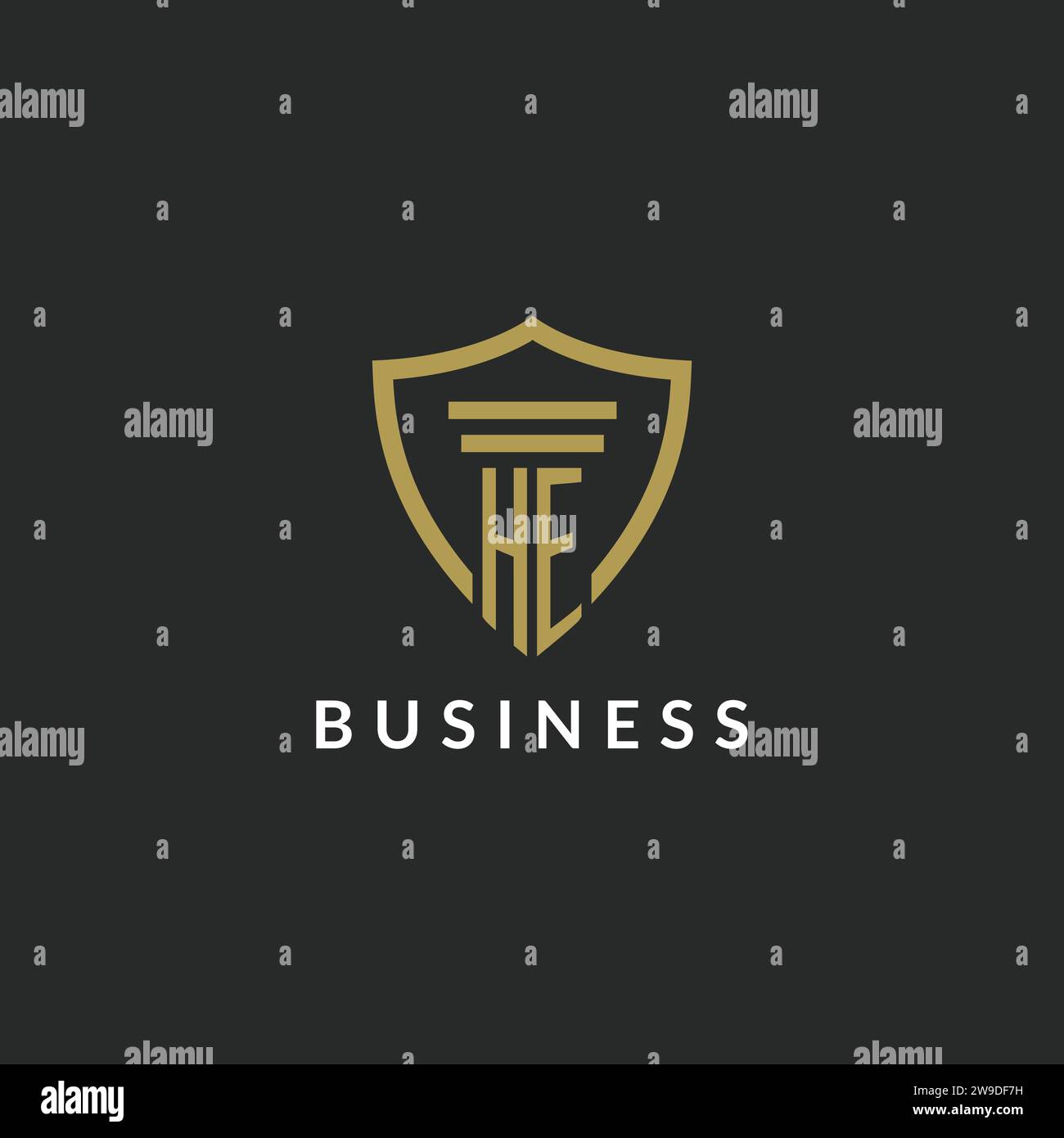 HE initial monogram logo with pillar and shield style design ideas ...
