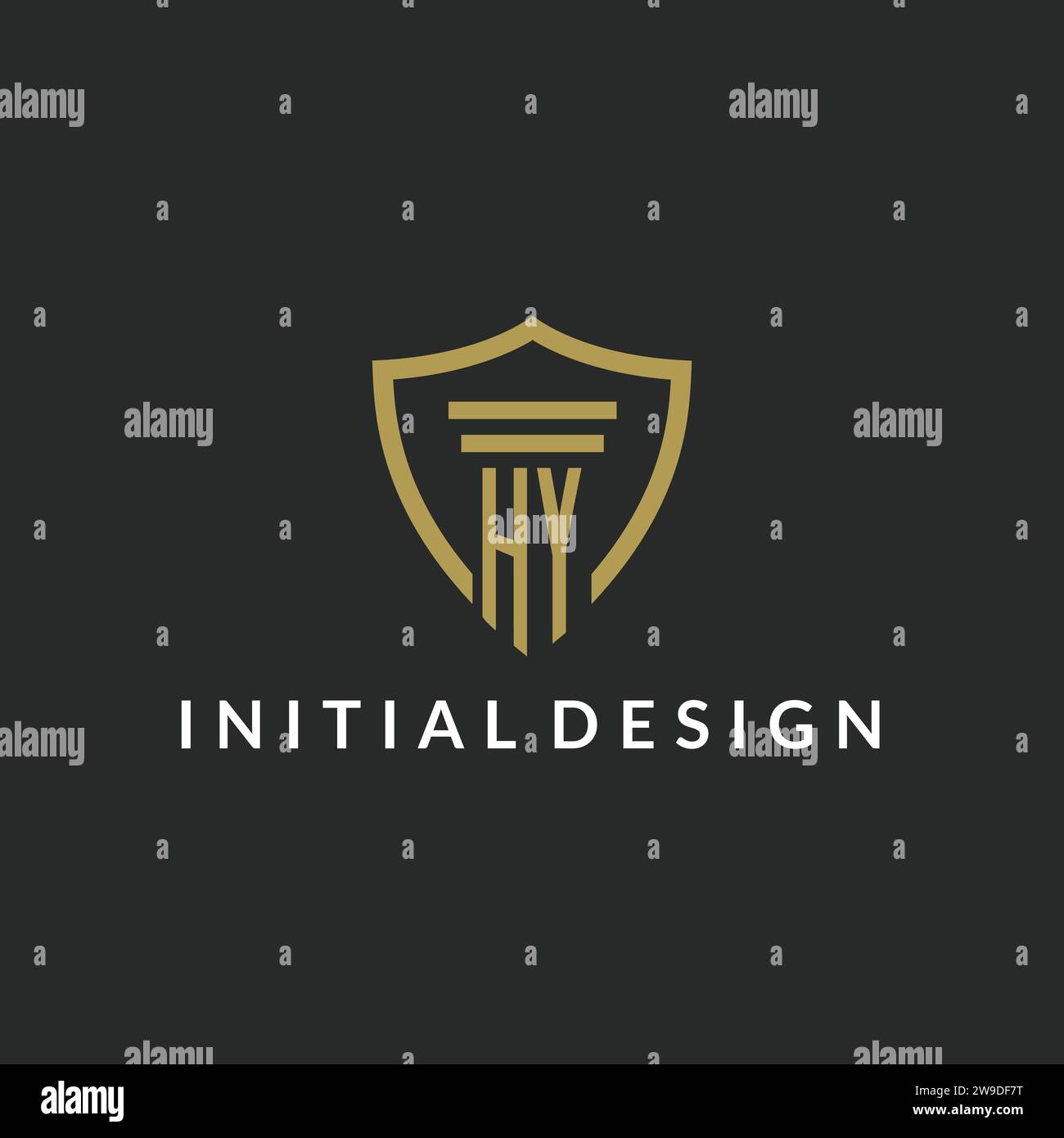 HY initial monogram logo with pillar and shield style design ideas Stock Vector