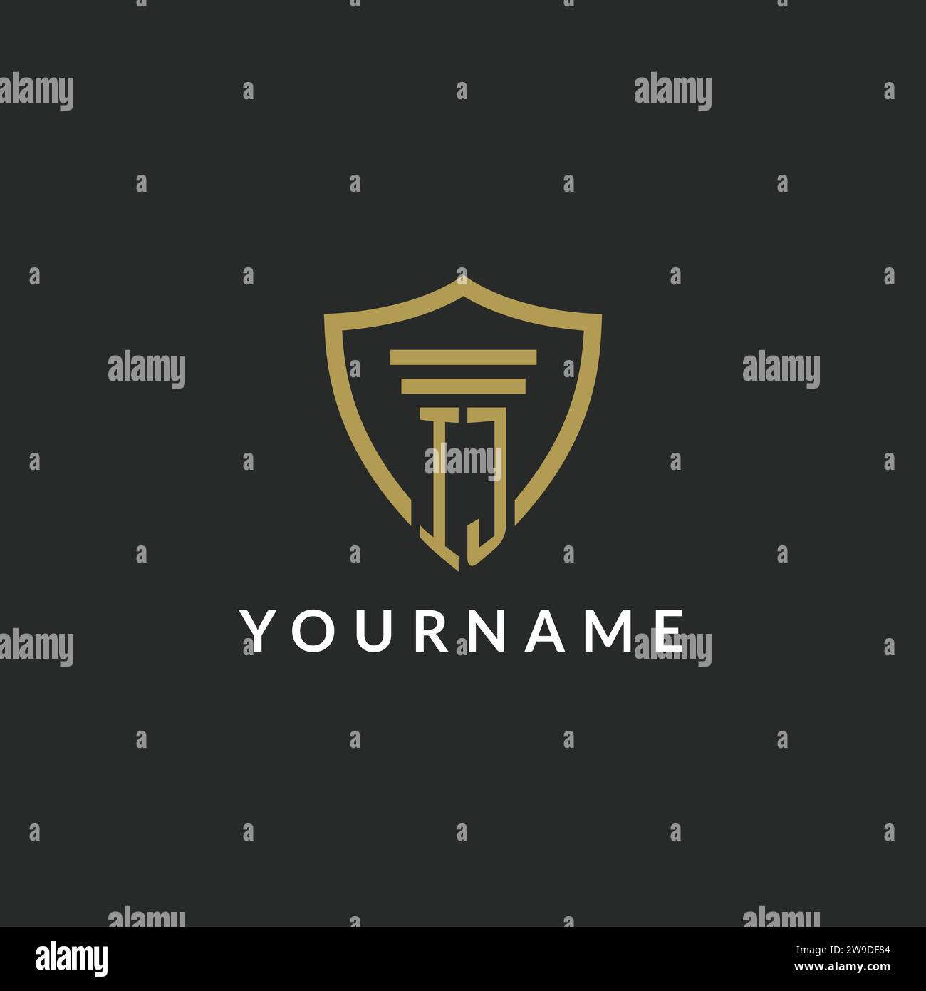 IJ initial monogram logo with pillar and shield style design ideas Stock Vector