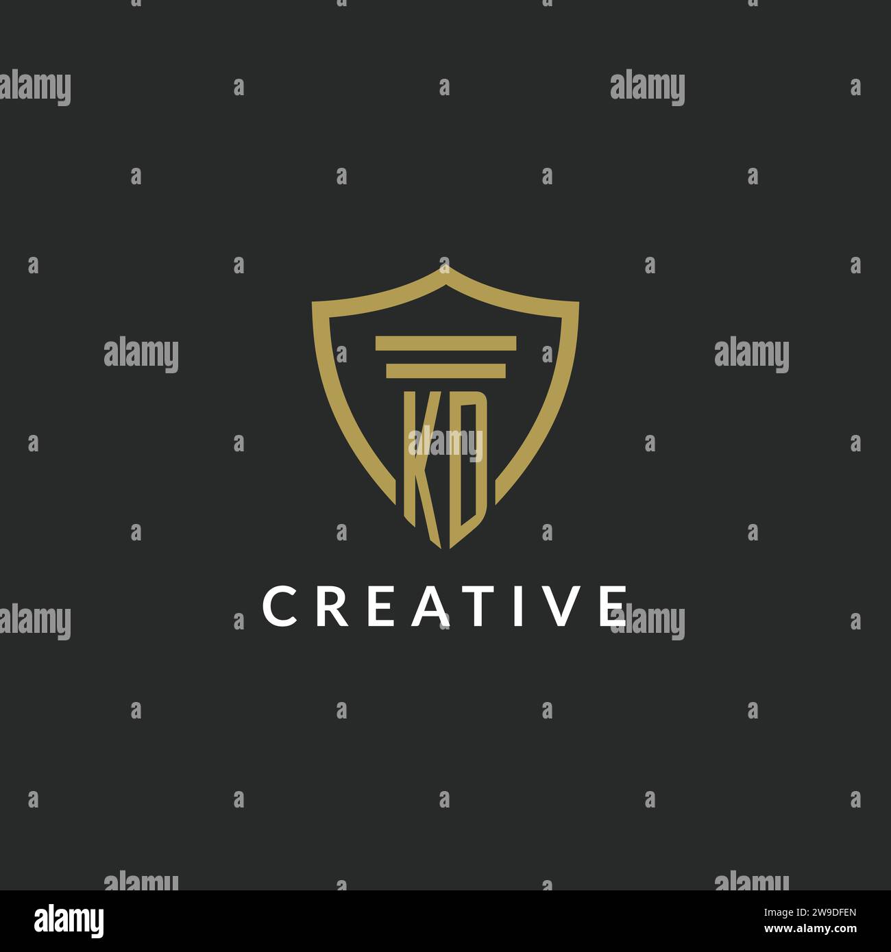 KD initial monogram logo with pillar and shield style design ideas Stock Vector